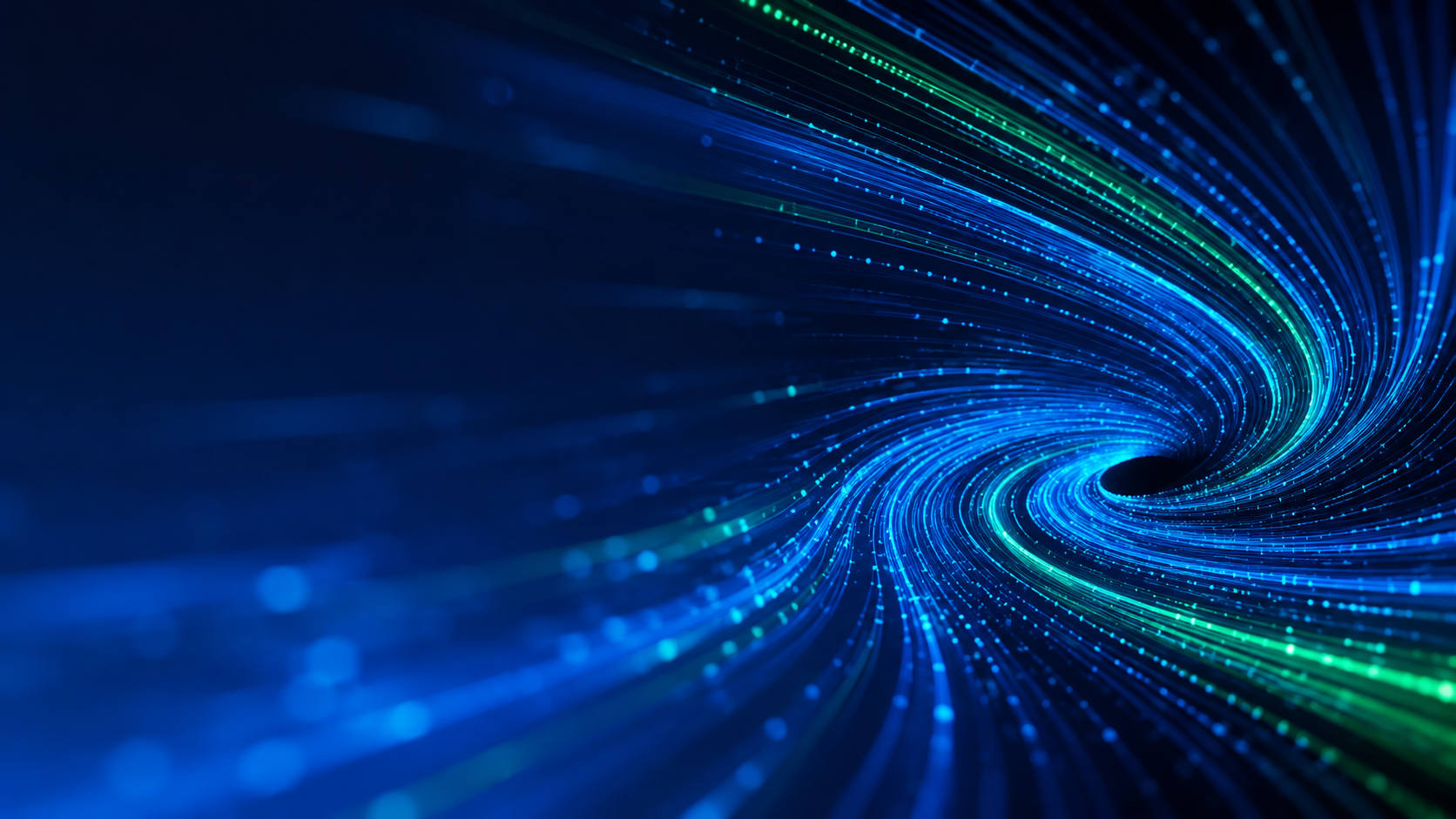 Blue and green AI data flow abstract background