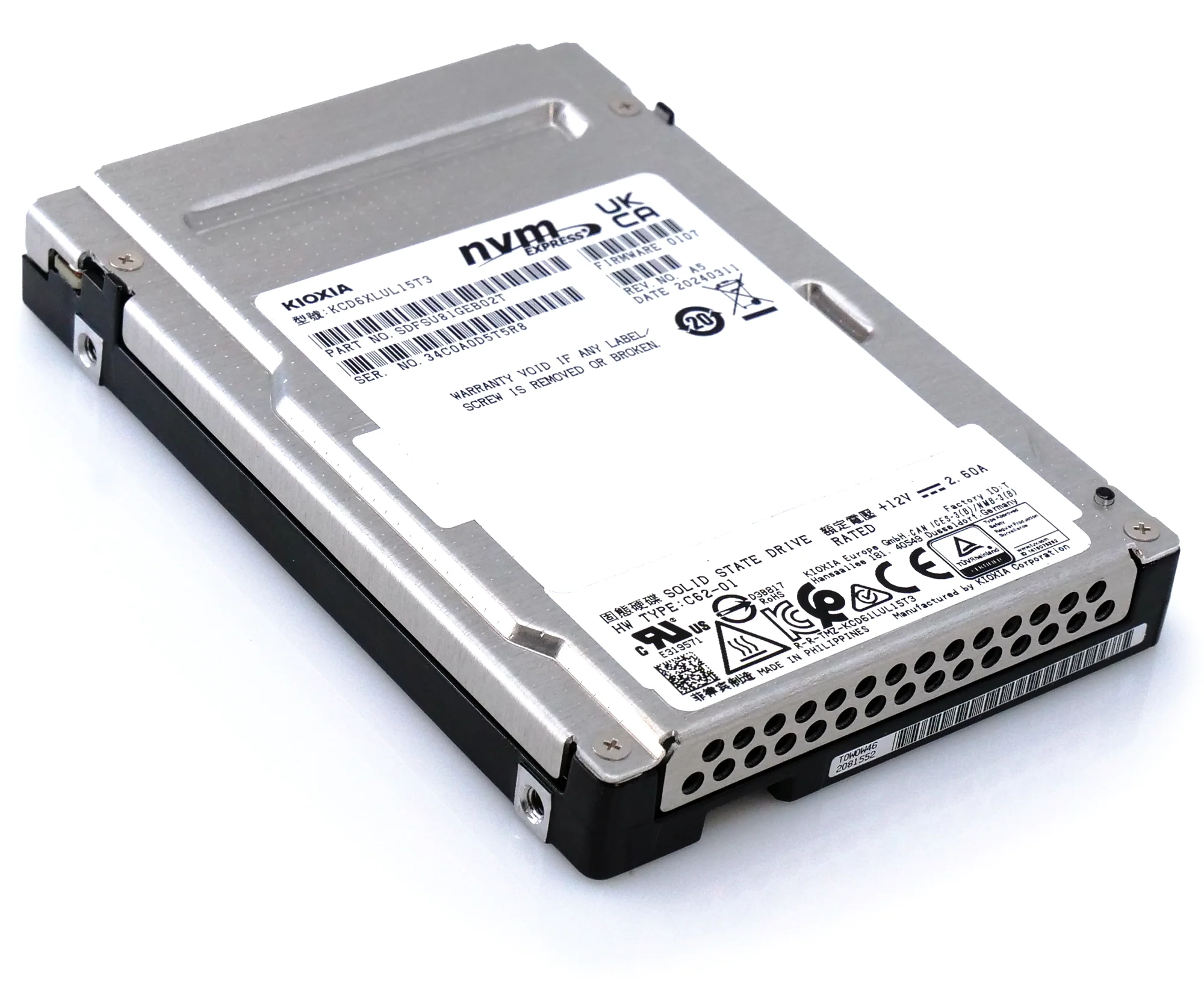 KIOXIA CD6-R 15.36TB U.3 NVMe Enterprise SSD product image