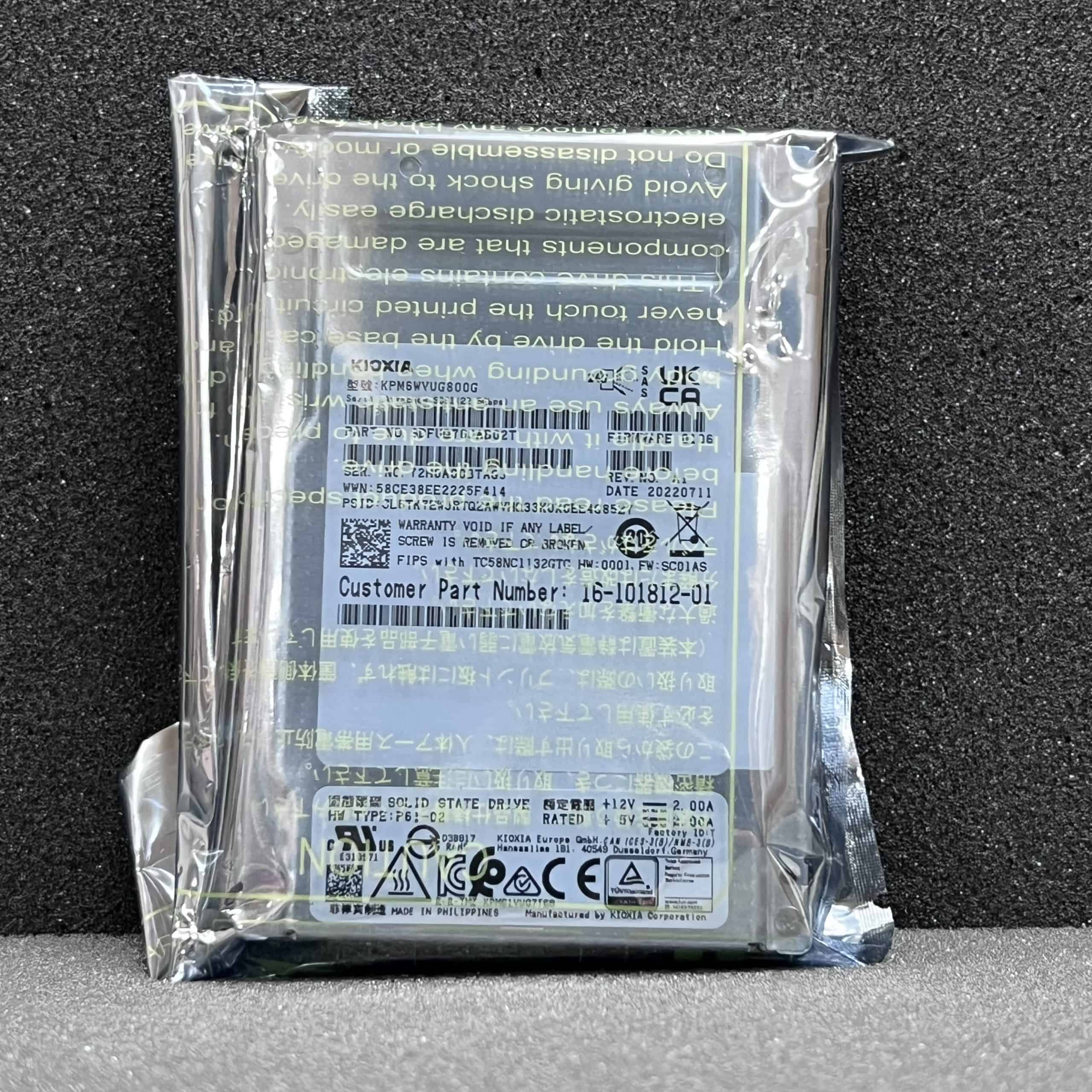 KIOXIA SSD 2.5" 800GB CD6-V U.3 NVMe PCIe 4.0 Ent. product image