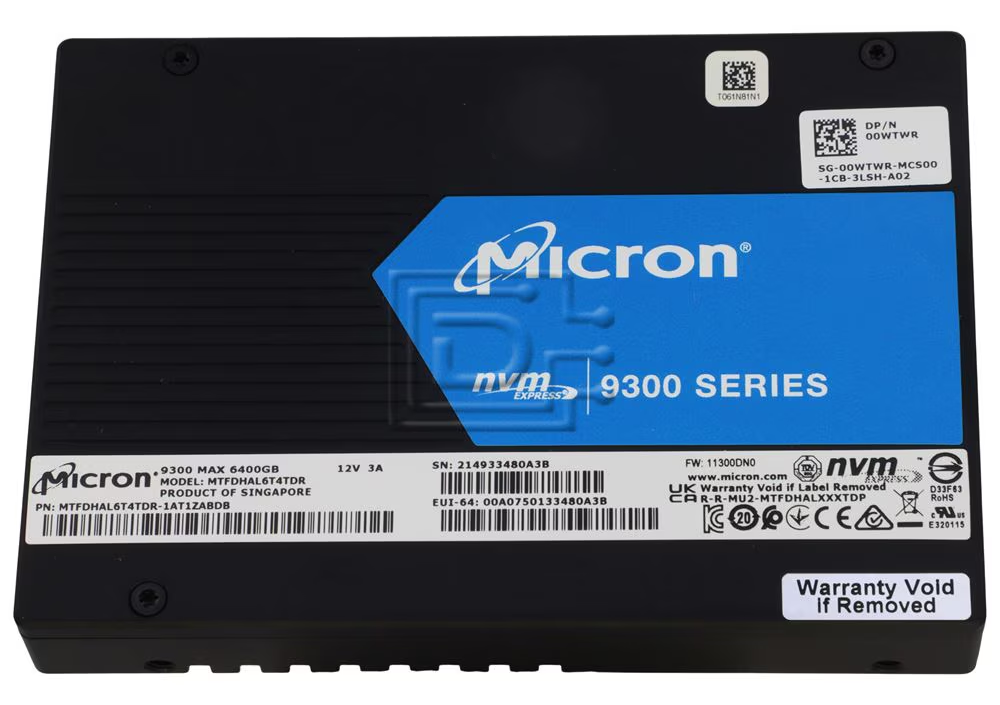 Micron 9300 MAX 6.4TB U.2 NVMe Enterprise SSD product image