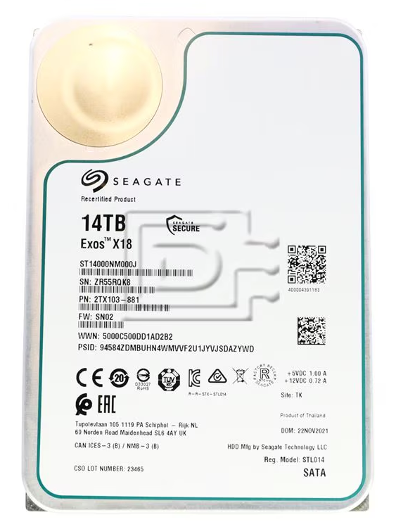 Seagate Exos X18 ST14000NM000J 14 TB Enterprise HDD product image