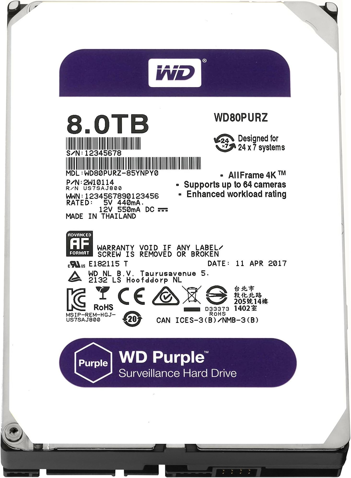 WD Purple WD85PURZ 8 TB Surveillance HDD product image