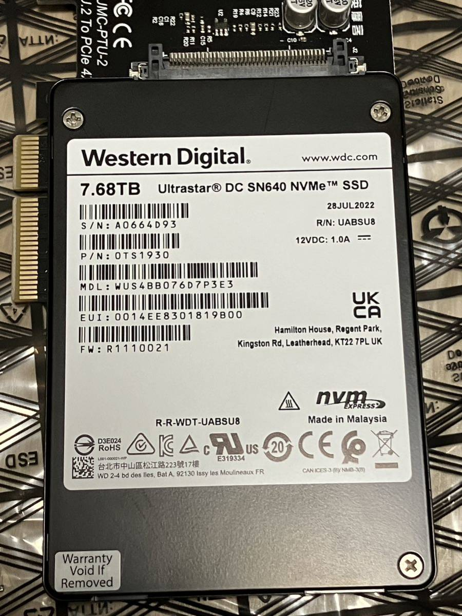 WD Ultrastar DC SN640 7.68TB U.2 NVMe Enterprise SSD product image